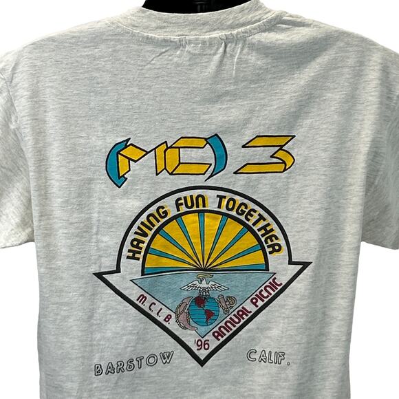 Vintage 90s USMC Marine Corps MC3 T Shirt Military MCLB Barstow USA Gray L Large - Picture 1 of 7